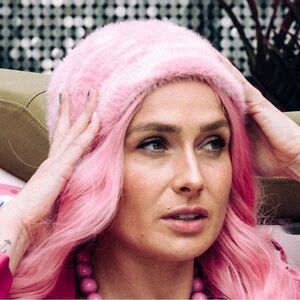 Pink & White Fuzzy Camo Beanie